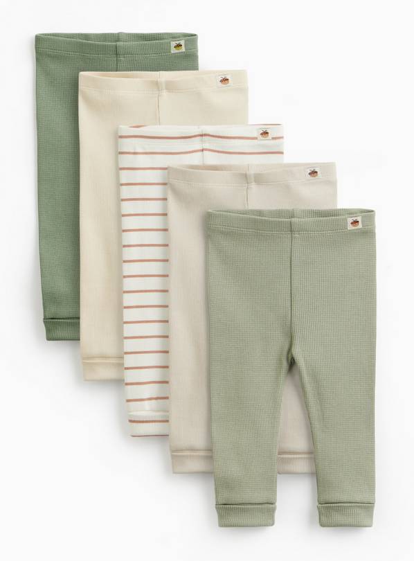 Sage Green & Stripe Ribbed Leggings 5 Pack 3-6 months